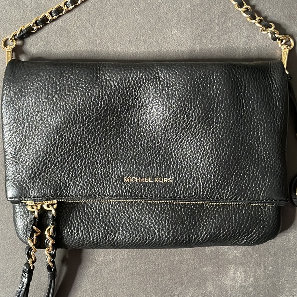 Michael Kors Leather Foldover Crossbody Purse - Black - Picture 2 of 5